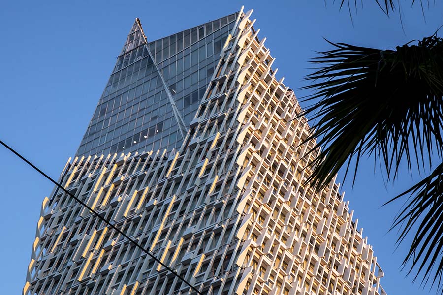 Casablanca Finance City Tower seen against a clear blue sky